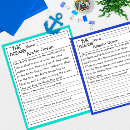 Oceans Reading Comprehension Passages + Questions