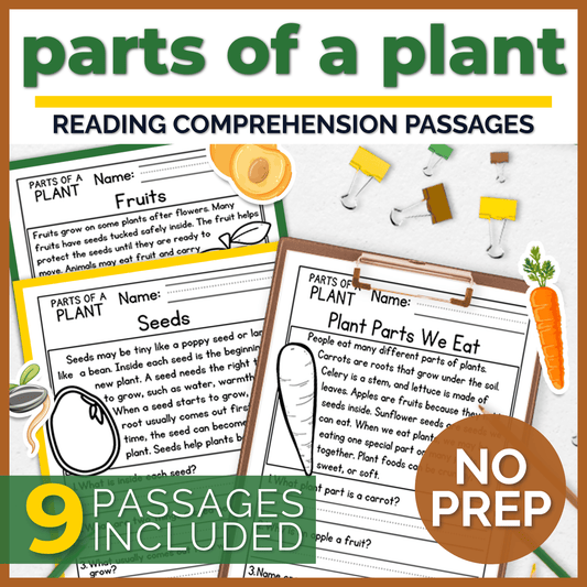 Parts of a Plant Reading Comprehension Passages + Questions
