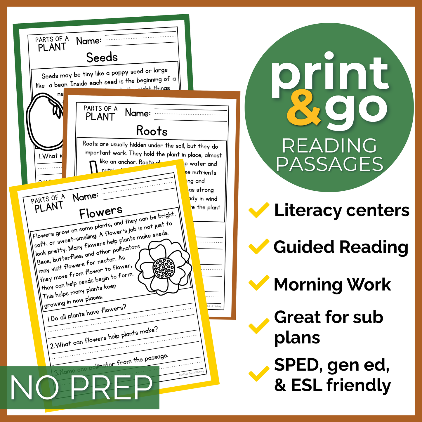 Parts of a Plant Reading Comprehension Passages + Questions