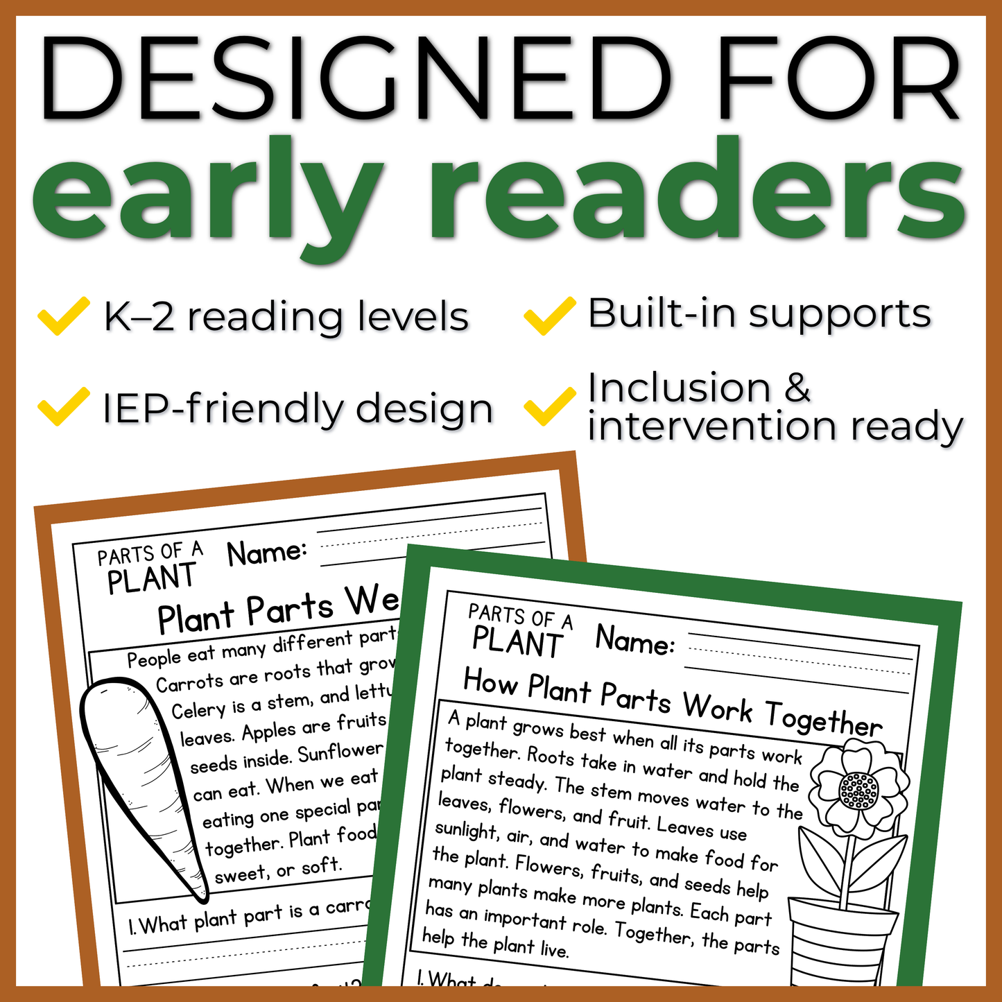 Parts of a Plant Reading Comprehension Passages + Questions