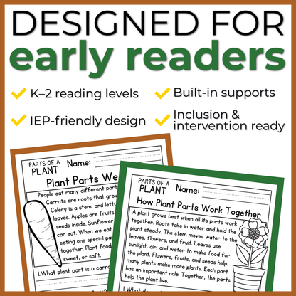 Parts of a Plant Reading Comprehension Passages + Questions