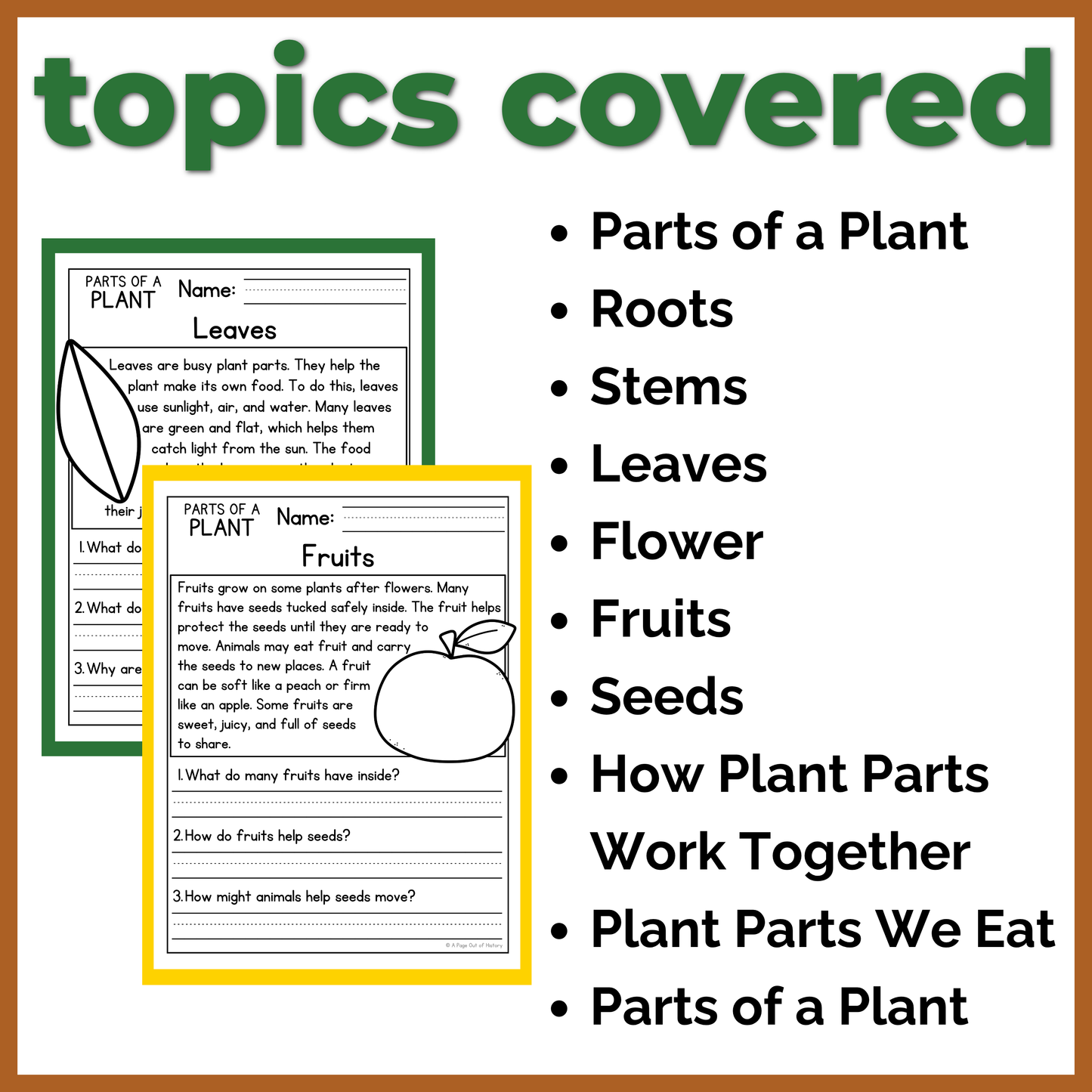 Parts of a Plant Reading Comprehension Passages + Questions