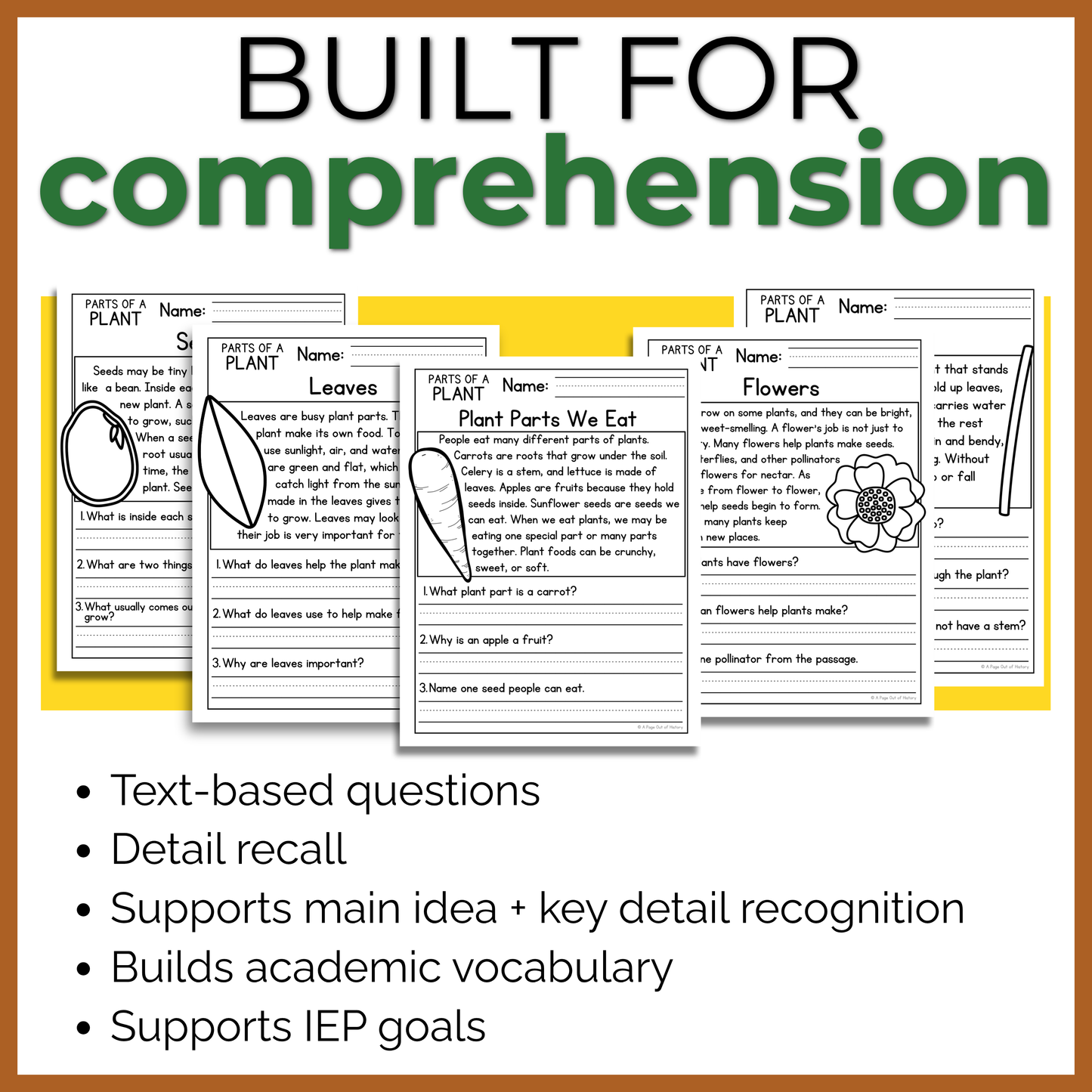 Parts of a Plant Reading Comprehension Passages + Questions