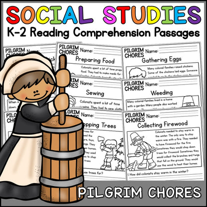 Pilgrim Now & Then Chores Reading Comprehension Passages + Questions