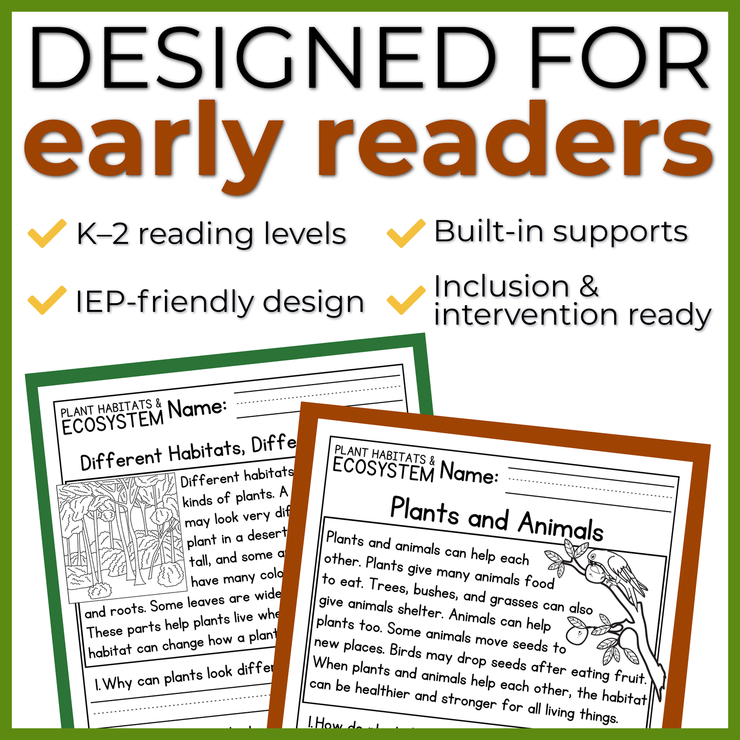 Plant Habitats & Ecosystems Reading Comprehension Passages + Questions