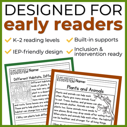 Plant Habitats & Ecosystems Reading Comprehension Passages + Questions