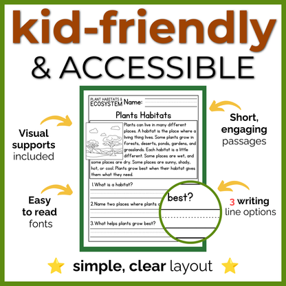 Plant Habitats & Ecosystems Reading Comprehension Passages + Questions