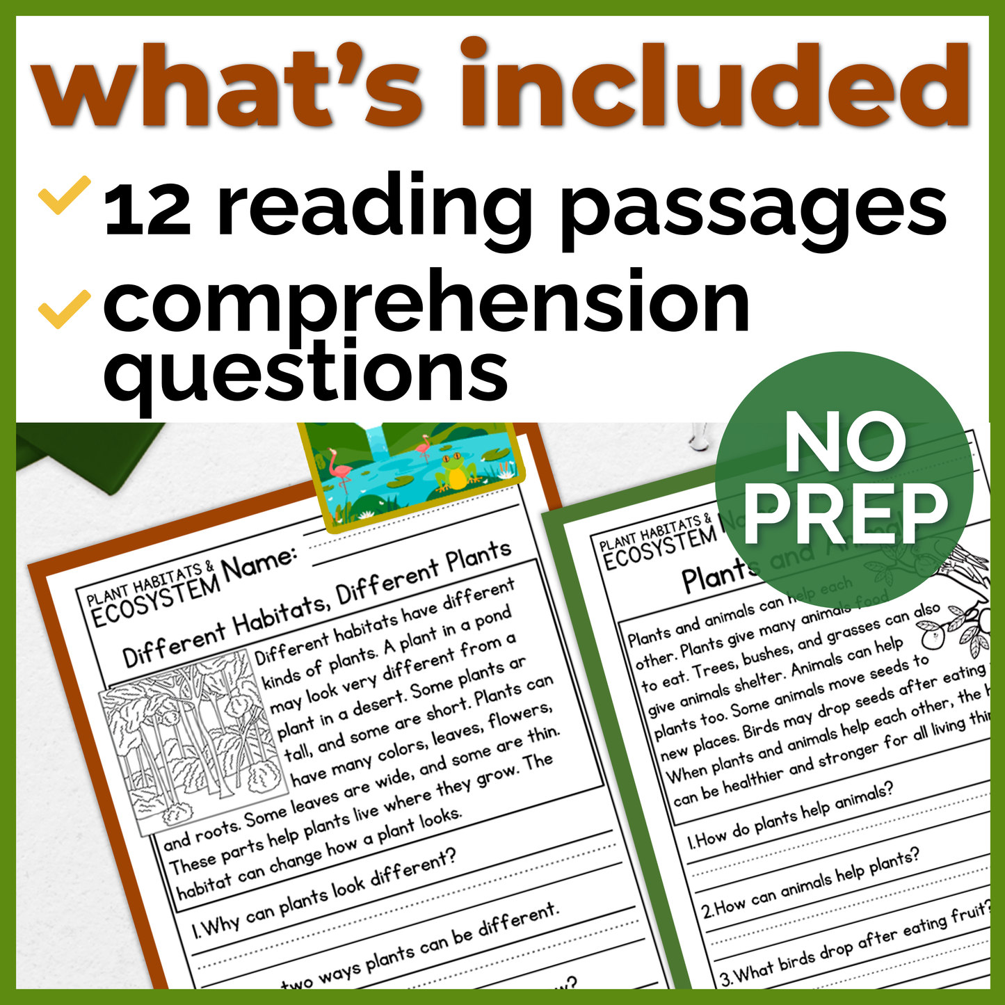 Plant Habitats & Ecosystems Reading Comprehension Passages + Questions