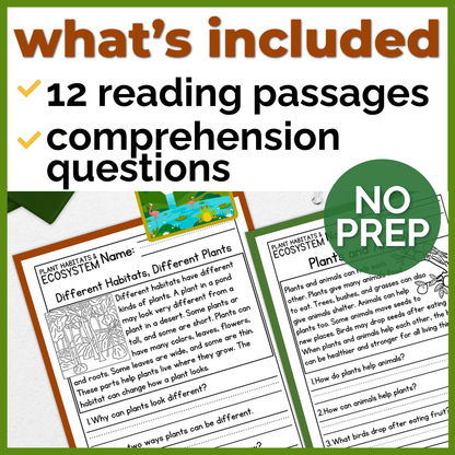 Plant Habitats & Ecosystems Reading Comprehension Passages + Questions