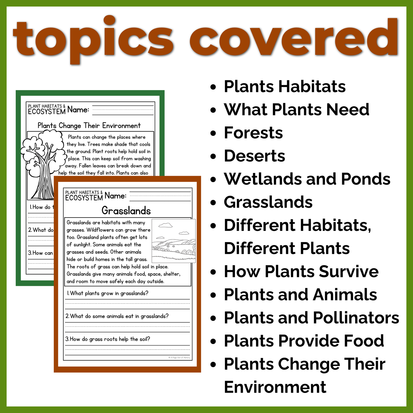 Plant Habitats & Ecosystems Reading Comprehension Passages + Questions