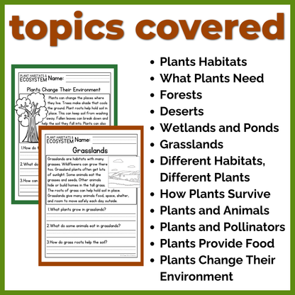Plant Habitats & Ecosystems Reading Comprehension Passages + Questions