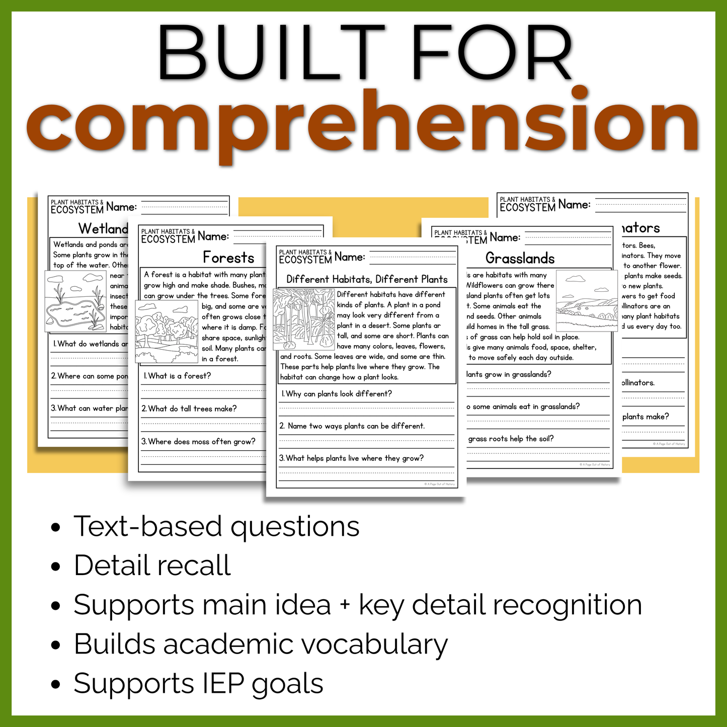 Plant Habitats & Ecosystems Reading Comprehension Passages + Questions