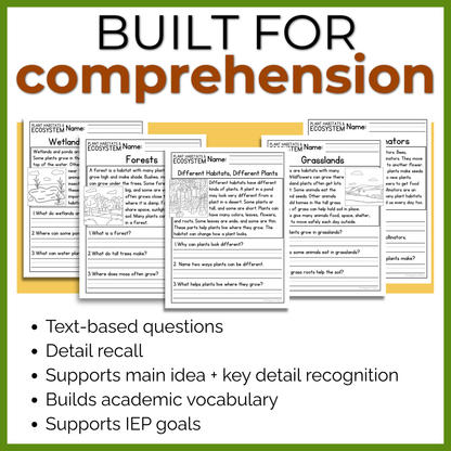 Plant Habitats & Ecosystems Reading Comprehension Passages + Questions