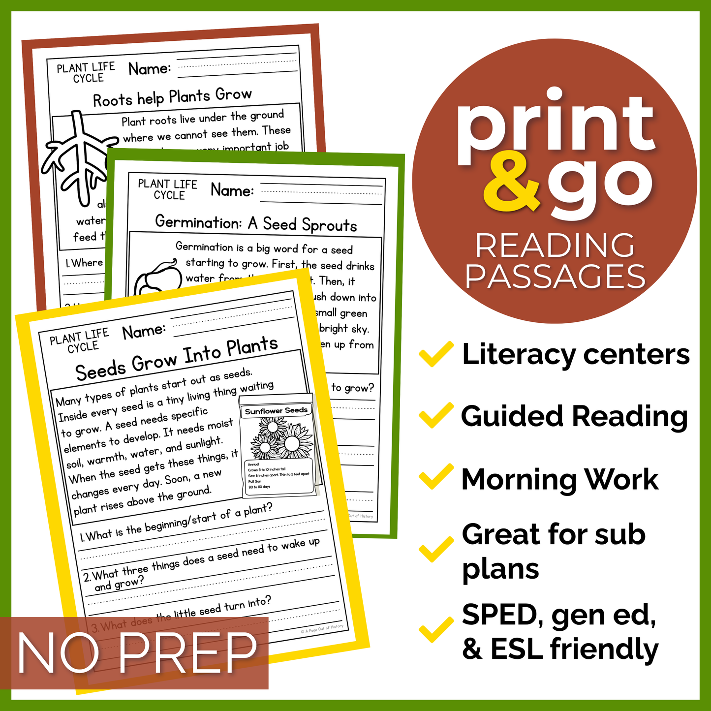 Plant Life Cycle Reading Comprehension Passages + Questions