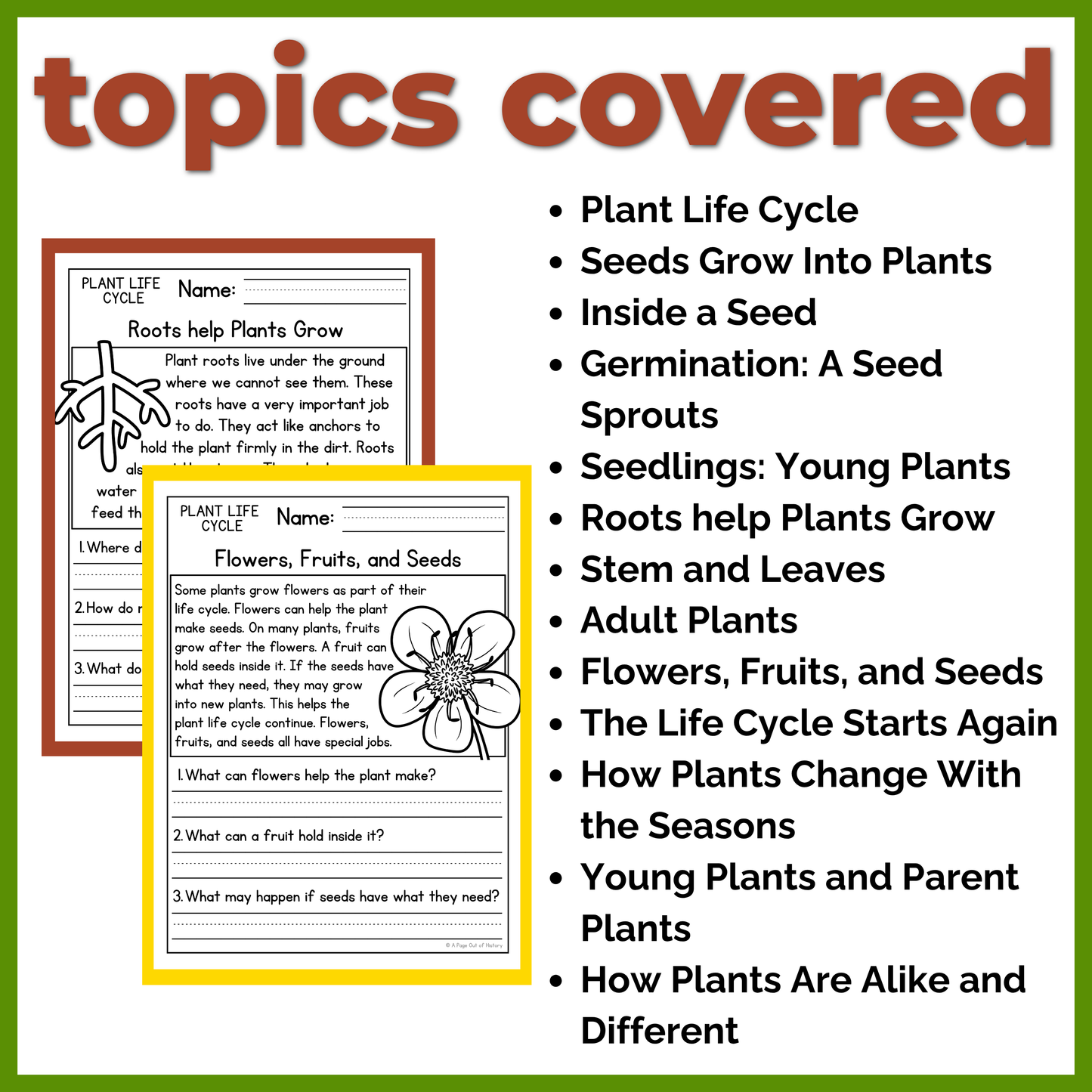 Plant Life Cycle Reading Comprehension Passages + Questions