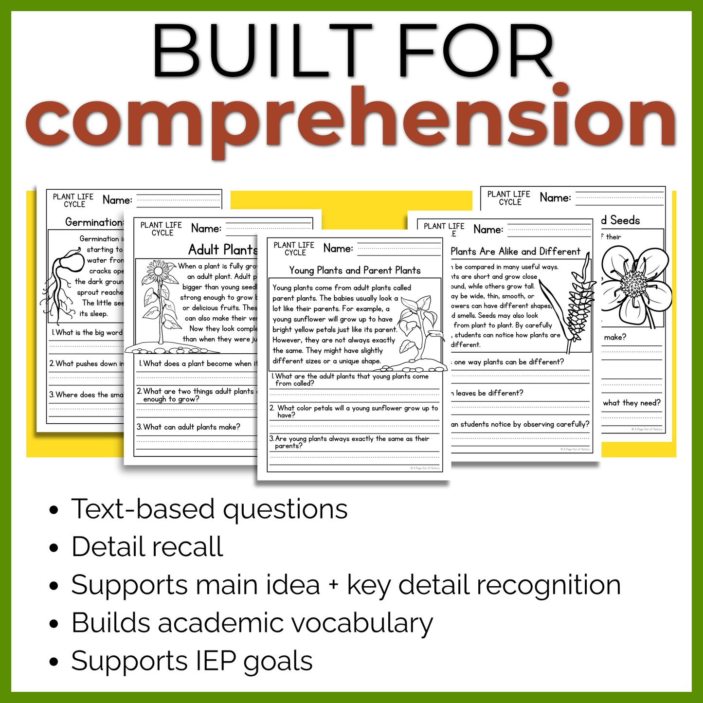 Plant Life Cycle Reading Comprehension Passages + Questions