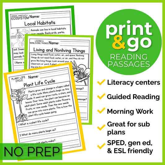 Plants Reading Comprehension Passages + Questions