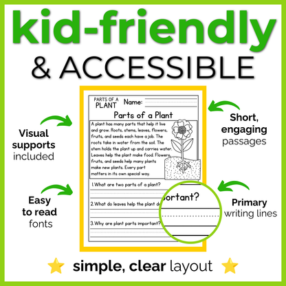 Plants Reading Comprehension Passages + Questions