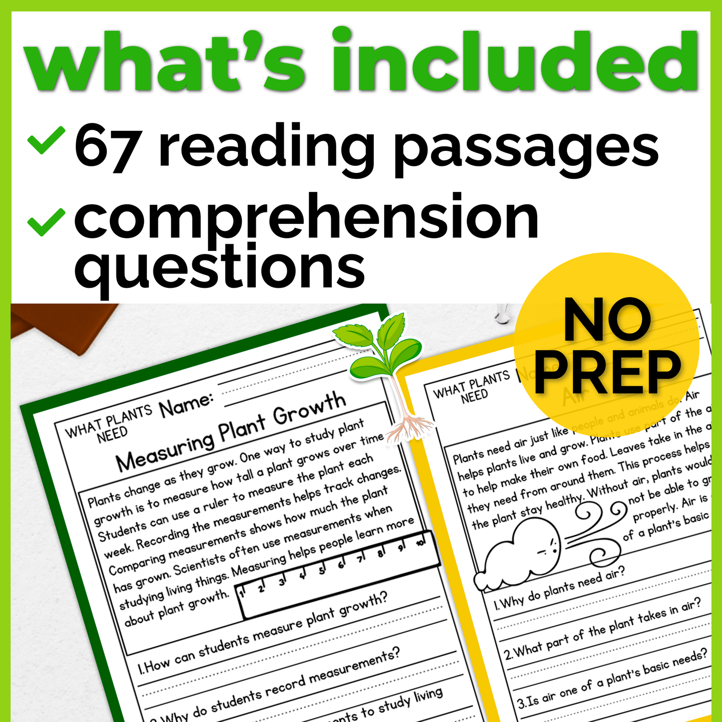 Plants Reading Comprehension Passages + Questions