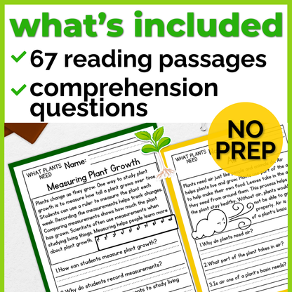 Plants Reading Comprehension Passages + Questions
