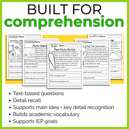 Plants Reading Comprehension Passages + Questions