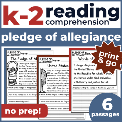 Pledge of Allegiance Reading Comprehension Passages + Questions