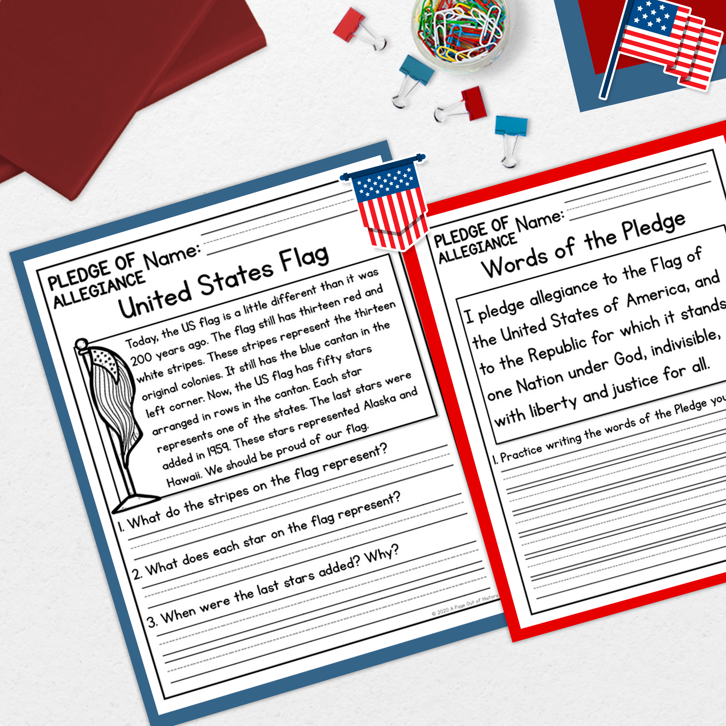 Pledge of Allegiance Reading Comprehension Passages + Questions
