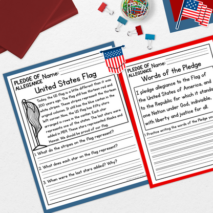 Pledge of Allegiance Reading Comprehension Passages + Questions