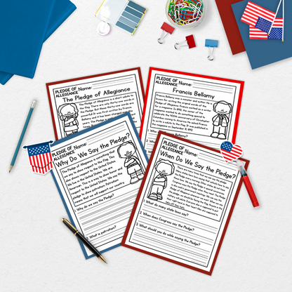 Pledge of Allegiance Reading Comprehension Passages + Questions