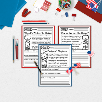 Pledge of Allegiance Reading Comprehension Passages + Questions