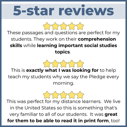 Pledge of Allegiance Reading Comprehension Passages + Questions