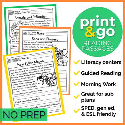 Pollination and Seed Dispersal Reading Comprehension Passages + Questions
