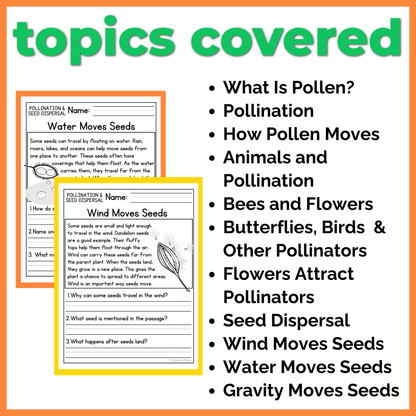 Pollination and Seed Dispersal Reading Comprehension Passages + Questions