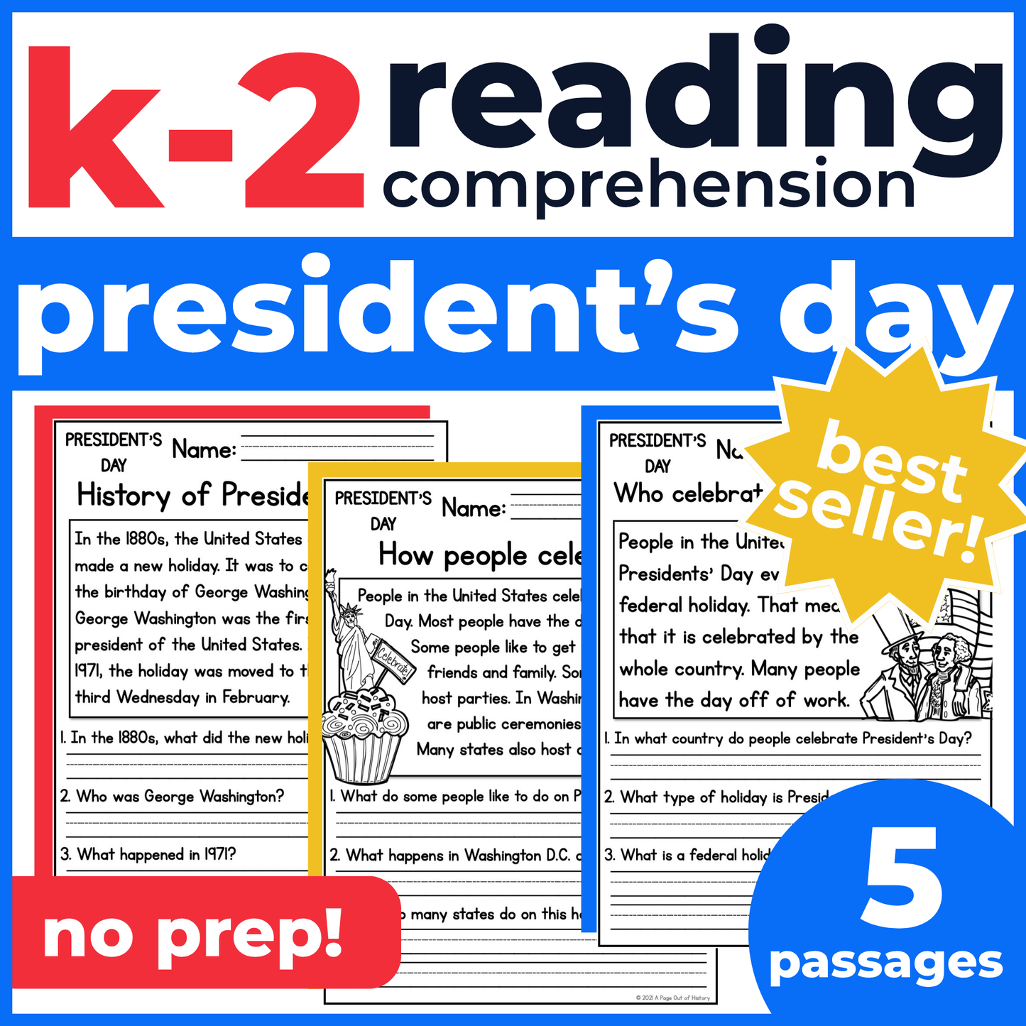 Presidents Day Holiday Reading Comprehension Passages + Questions