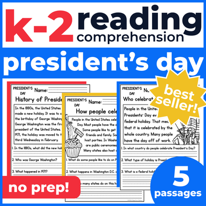 Presidents Day Holiday Reading Comprehension Passages + Questions