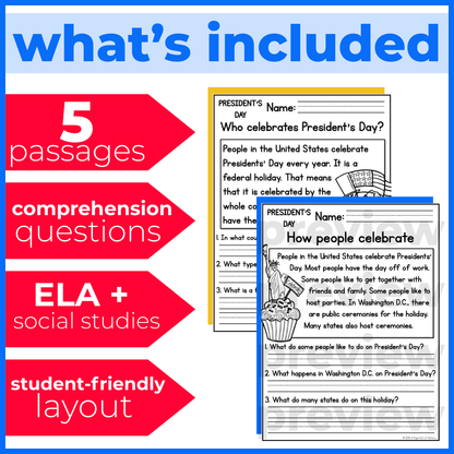 Presidents Day Holiday Reading Comprehension Passages + Questions