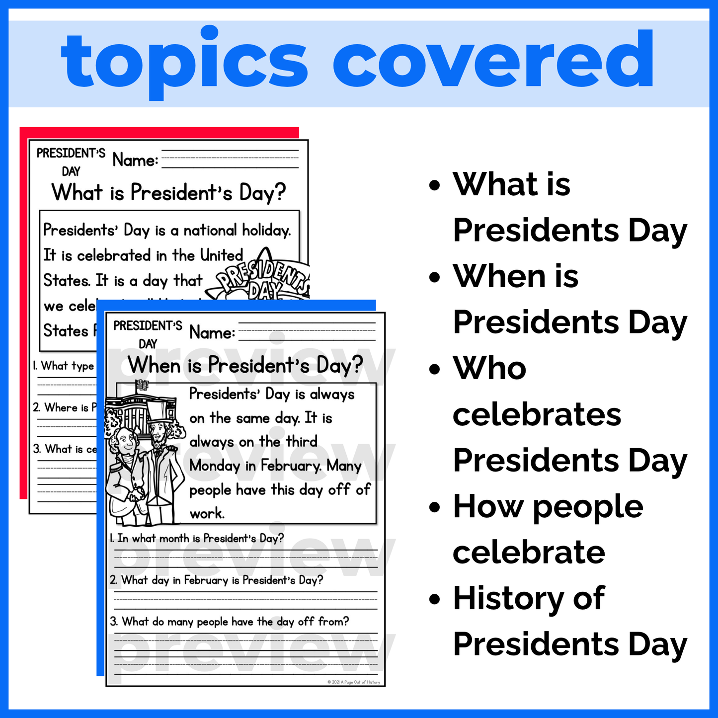 Presidents Day Holiday Reading Comprehension Passages + Questions