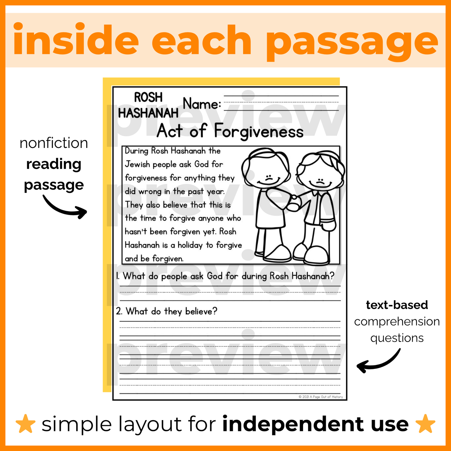 Rosh Hashanah Holiday Reading Comprehension Passages + Questions
