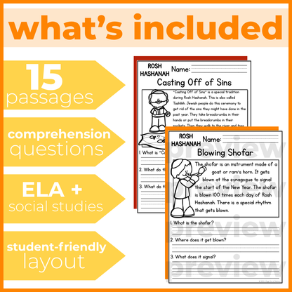 Rosh Hashanah Holiday Reading Comprehension Passages + Questions