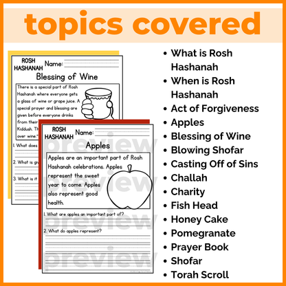 Rosh Hashanah Holiday Reading Comprehension Passages + Questions