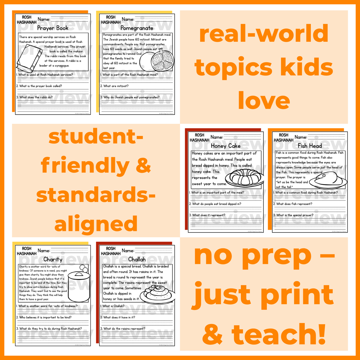 Rosh Hashanah Holiday Reading Comprehension Passages + Questions