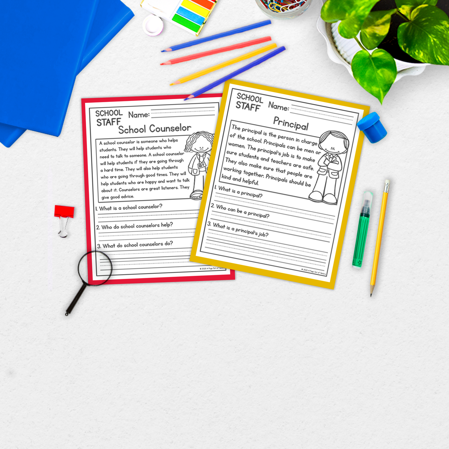 School Staff Reading Comprehension Passages + Questions