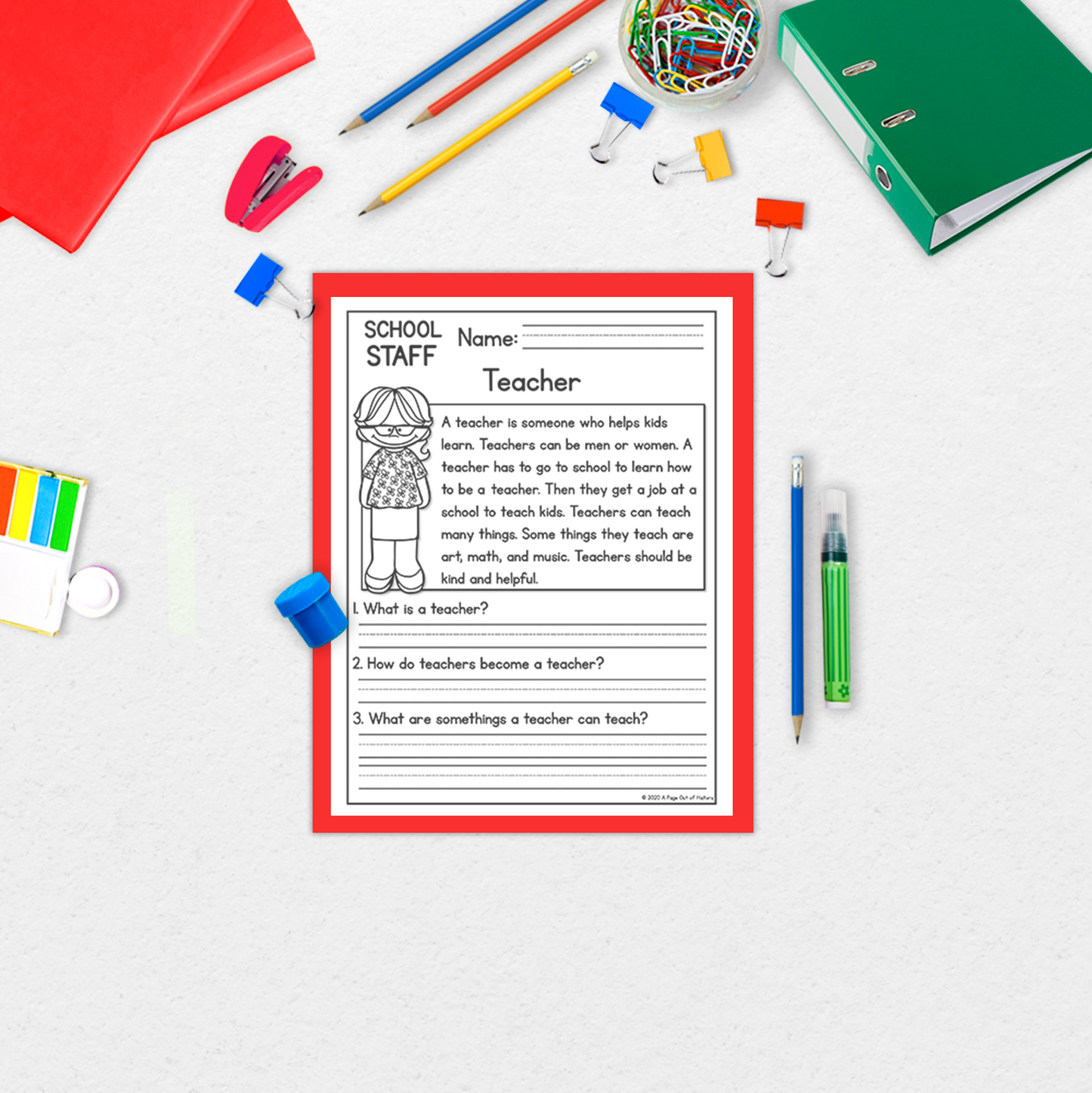 School Staff Reading Comprehension Passages + Questions