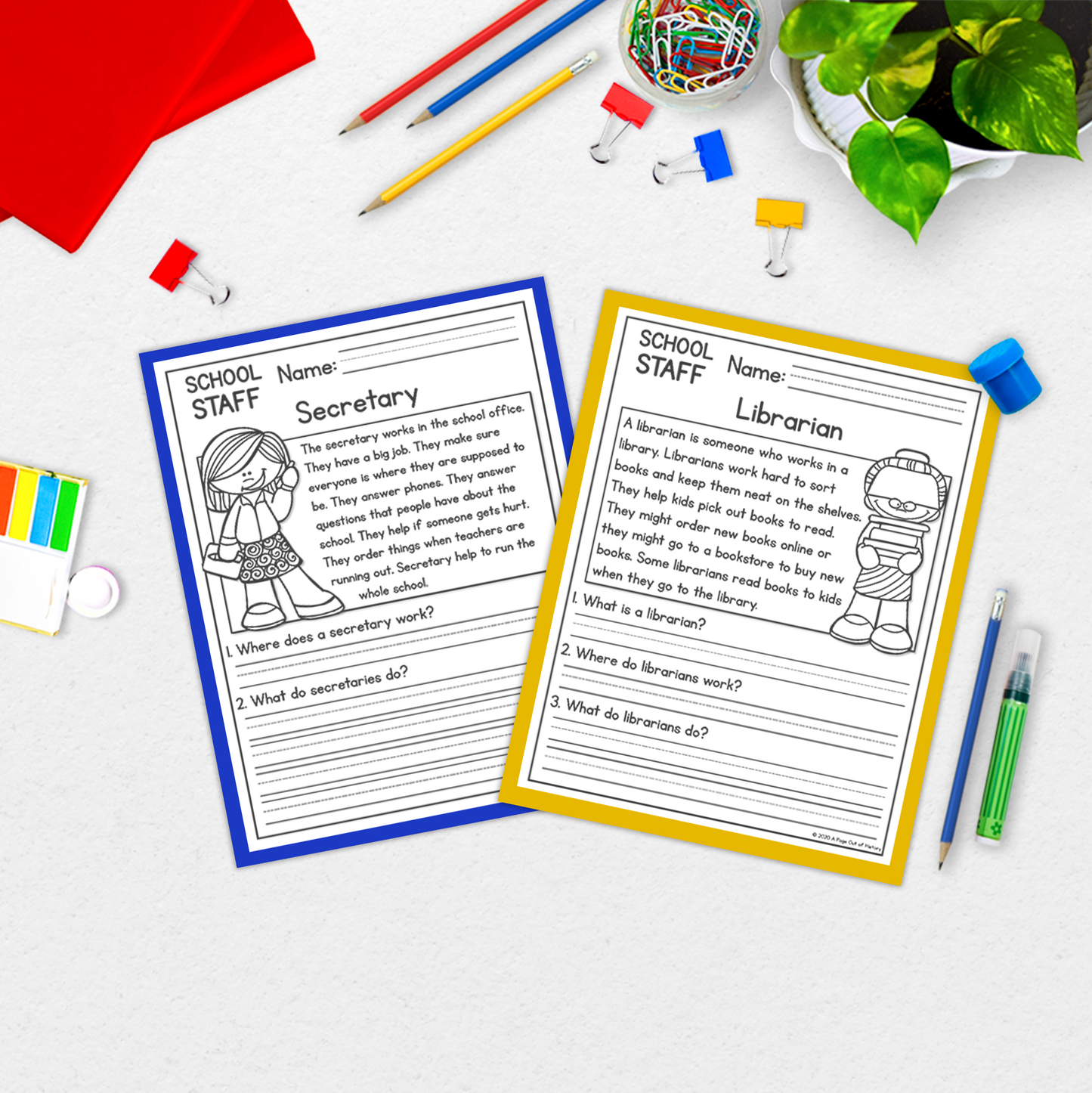 School Staff Reading Comprehension Passages + Questions