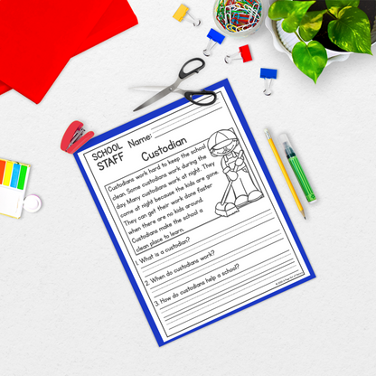 School Staff Reading Comprehension Passages + Questions