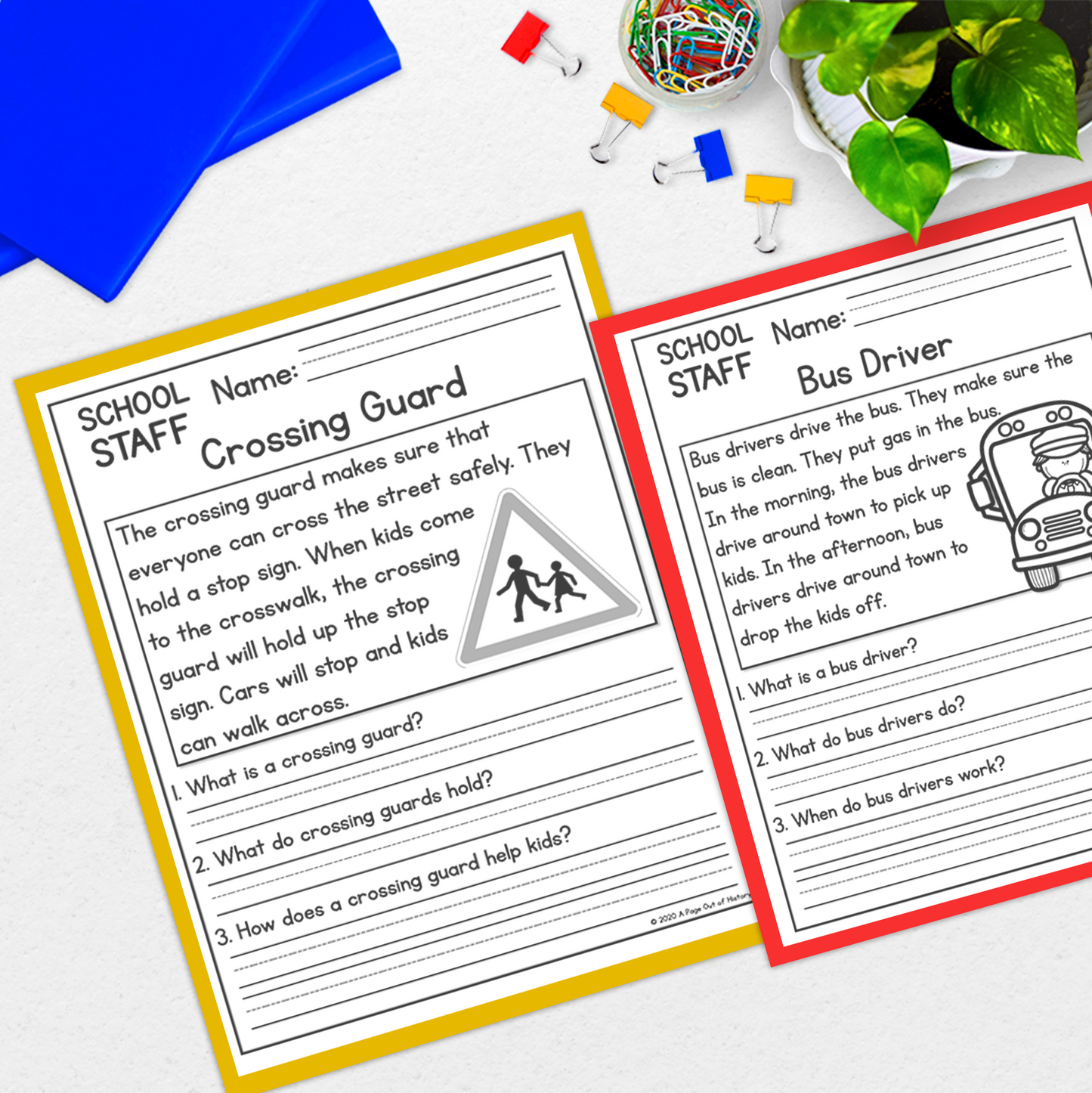 School Staff Reading Comprehension Passages + Questions