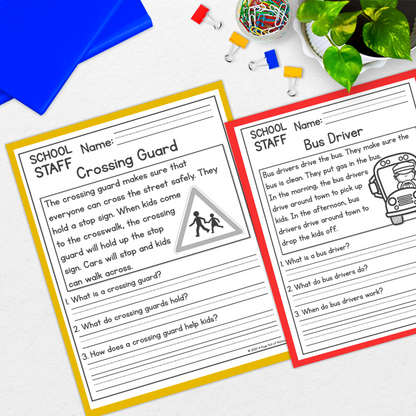 School Staff Reading Comprehension Passages + Questions