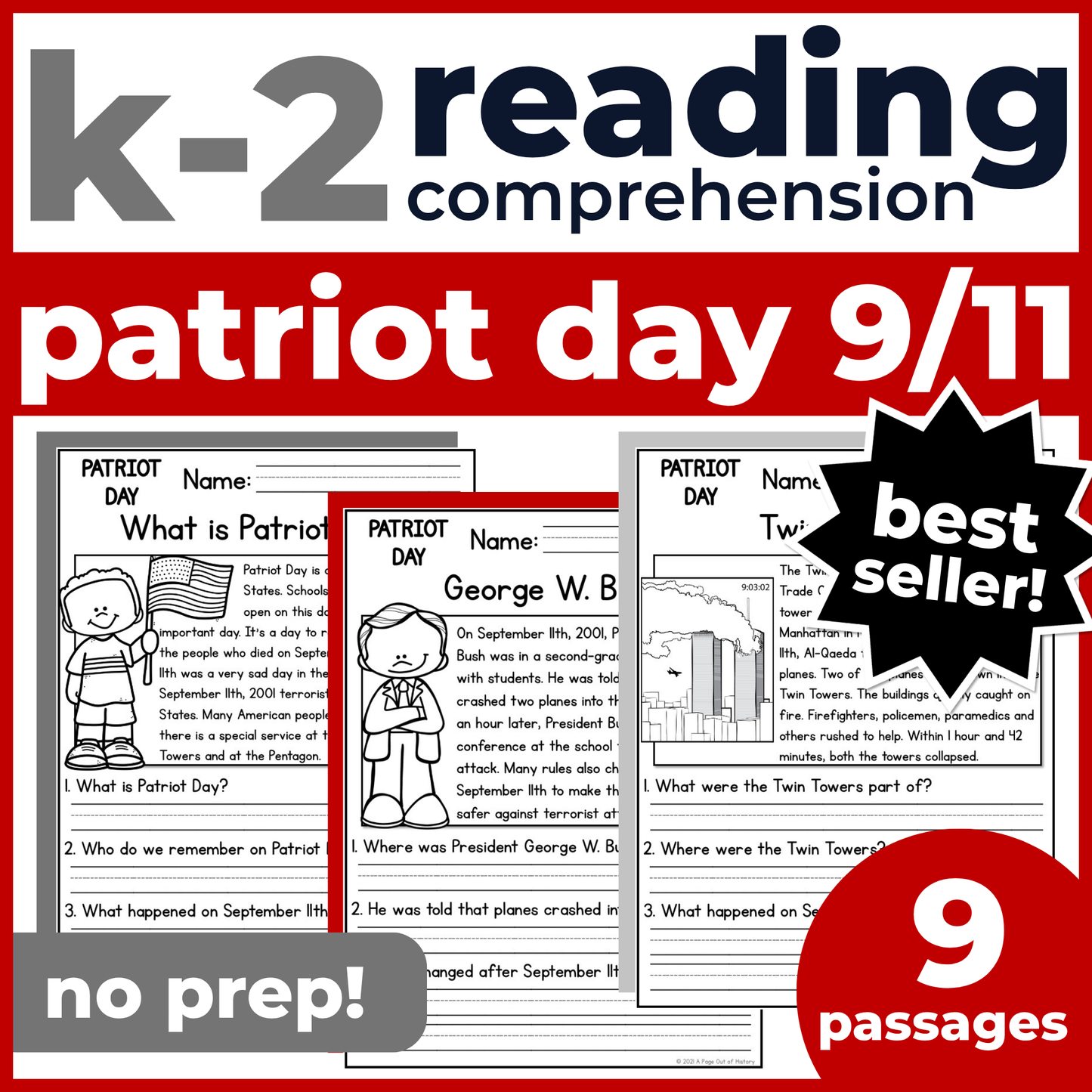 September 11th (9/11) Patriot Day Reading Comprehension + Questions