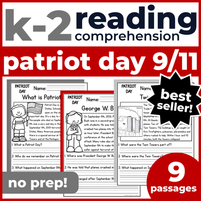 September 11th (9/11) Patriot Day Reading Comprehension + Questions