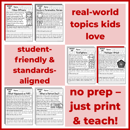 September 11th (9/11) Patriot Day Reading Comprehension + Questions